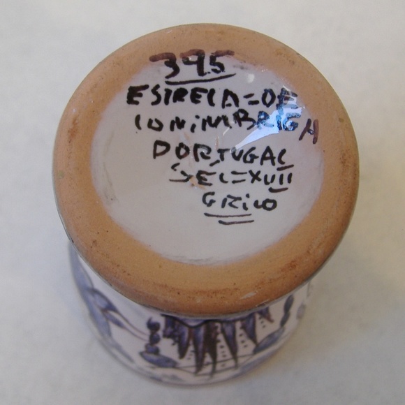 Egg Cup Estrela De Conimbriga Portugal Pottery Vintage Floral Flowers Dog Signed - Picture 8 of 8